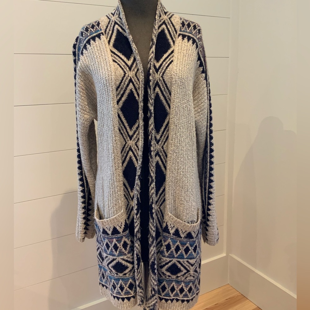 Lucky Brand Navy and Cream Patterned Cardigan